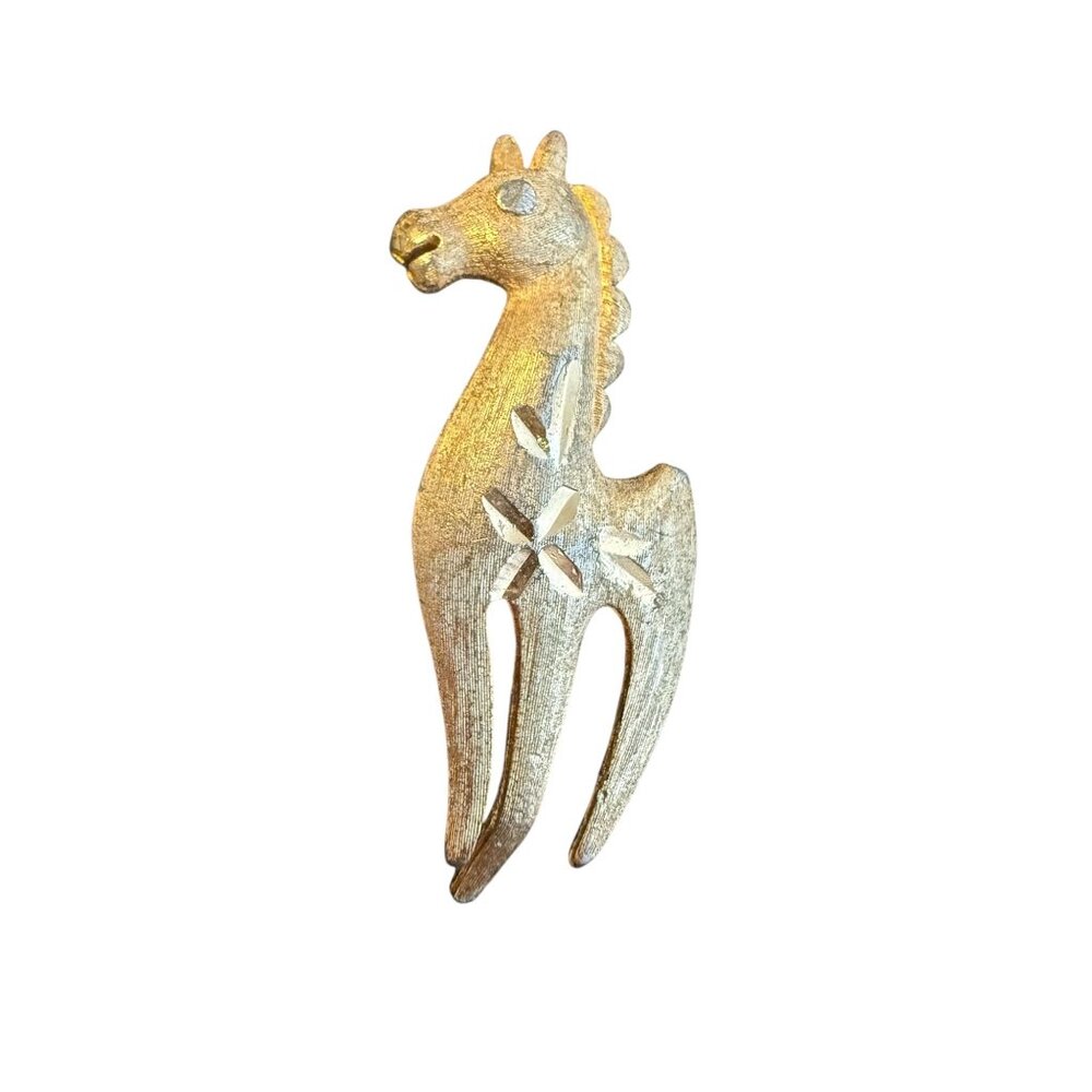 Vintage Mazzelle Gold Tone Horse Brooch Pin With Textured Finish & Unique Design